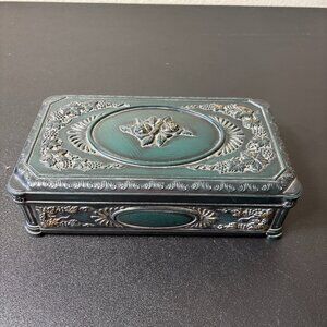 Vintage Dark Green Molded Plastic & Velvet Lined Jewelry Box